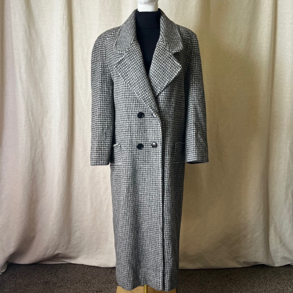 Vintage Steve USA Houndstooth Wool Maxi Coat Size 10